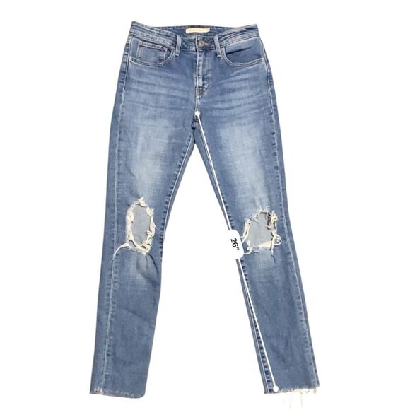 Levi’s 721 High Rise Skinny Distressed Raw Hem Jeans 27 - Picture 3 of 12